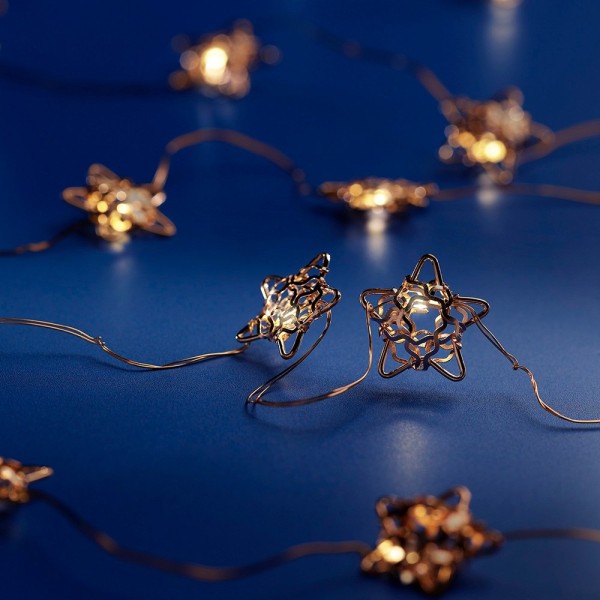 Guirnalda con estrellas, luz fija, uso interior, blanco cálido, 20 led, 1,9 m, colores surtidos